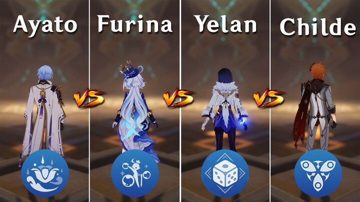 Furina vs Ayato vs Yelan vs Childe !! Best Hydro DPS ?? Gameplay Comparison !!