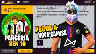 CORRE!! COMO PEGAR CAMISA DO FLUXO OFICIAL NO FREE FIRE E PARCERIA COM BEN 10 - NOVIDADES FREE FIRE