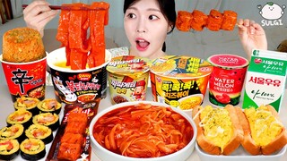 ASMR MUKBANG| 편의점 직접 만든 불닭 떡볶이 치킨 김밥 디저트 먹방 & 레시피 FRIED CHICKEN AND Tteokbokki EATING