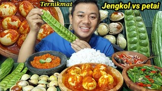 MUKBANG MAKAN JENGKOL MENTAH  DI CAMPUR PETE MENTAH IKAN ASIN PEDA  SAMBAL TERASI #asmr #mukbang