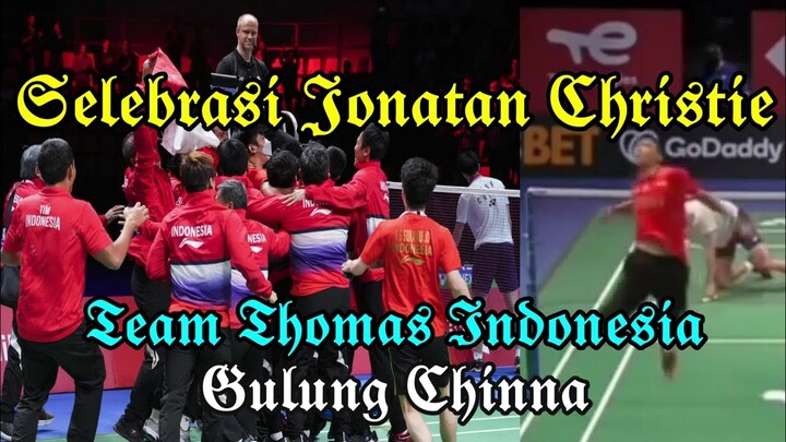 Selebrasi Jonatan Christie team Thomas Indonesia gulung Chinna