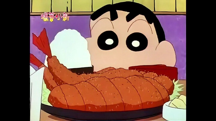 [Crayon Shin-chan] Makan set potongan daging babi goreng super besar, dan nikmati sup miso udang gor