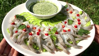 วิธีทำกุ้งแช่น้ำปลา / Shrimp Sashimi with Spicy Fish Sauce recipe / ครัวแม่โบ