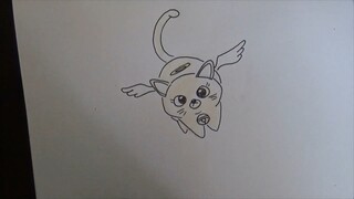 Draw cartoon anime flying cat