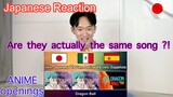Japanese React to Anime song comparisons BETWEEN Japanese , Latina and Spanish VER