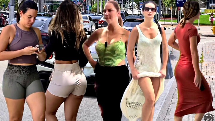 Miami Girls Walking Street | Florida 4k HDR | Leggings | Fitness Walk Exercise | Scenic Views | Vlog