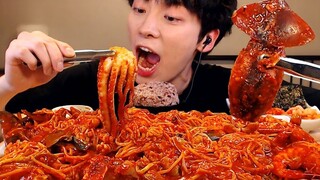 [Mukbang] Ăn hải sản rau củ cay, bạch tuộc, mực, sò, cá mặt quỷ, cua,…