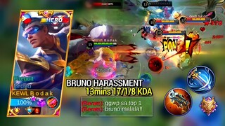 BRUNO HARASSMENT (17-1-8 KDA) | BRUNO BEST BUILD AND EMBLEM MLBB - Master Bodak