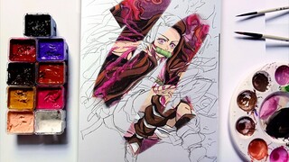 Melukis Nezuko Kamado [demon slayer] dengan gouache jelly