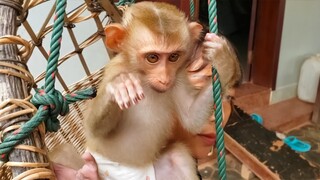 Tiny Yaya is happily playing around Mom after bath & milk