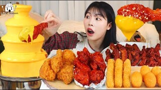 ASMR MUKBANG| 직접 만든 치즈 분수 양념치킨 먹방 & 레시피 FRIED CHICKEN AND CHEESE EATING