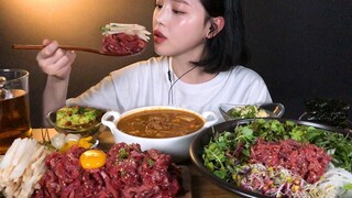 SUB) โหลดเนื้อดิบและ mukbang yukhoe (เนื้อดิบสไตล์เกาหลี) Bibimbap Mukbang ASMR