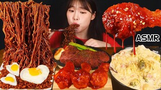 ASMR MUKBANG| 직접 만든 떡볶이 양념치킨 먹방 & 짜짜로니 & 레시피 BLACK BEAN NOODLES AND FRIED CHICKEN EATING