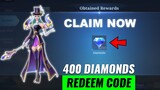 400 DIAMONDS ML REDEEM CODE | EARN FREE DIAMOND | VEXANA STARLIGHT SKIN GAMEPLAY