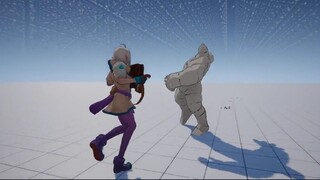 Creative Unreal Engine Demo of a woman carrying a bag and fighting a monster