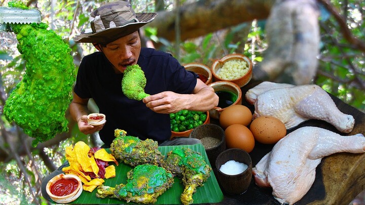 What's Green Chicken Feet ! Fried Green Chicken Leg Recipe Eating with Chip So Delicious