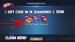 5 GIFT REDEEM CODES IN 1K DIAMONDS AND SKIN! NEW! LEGIT (CLAIM NOW!) | MOBILE LEGENDS 2022