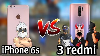 IPhone 6s VS 3 Redmi Players 🇧🇷 Free Fire 🥶🔥