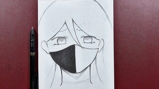 Easy to draw | how to draw cute anime girl wearing face mask | step-by-step