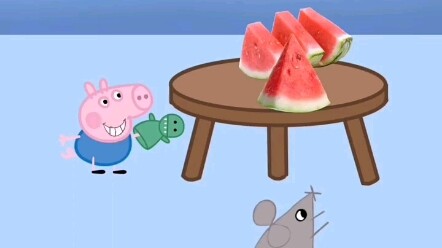 Little mouse steals watermelon