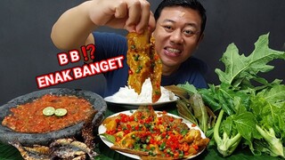 MUKBANG BB ENAK BANGET LALAPAN BATANG PEPAYA  DAUN PEPAYA MENTAH  IKAN ASIN DENDENG SAMBEL TERASI