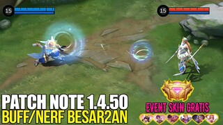 HARITH NERF, BRUNO NERF, LANCELOT BUFF, EVENT SKIN GRATIS - PATCH NOTE 1.4.50 MOBILE LEGENDS