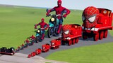 Big & Small Spider-Man the Train vs Spider-Man on Motorcycle vs Venom the Train | BeamNG.Drive