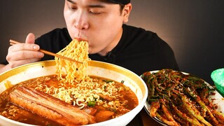 Mukbang mỳ shin vsf thịt ba chỉ quay giòn #mukbang #ASMR