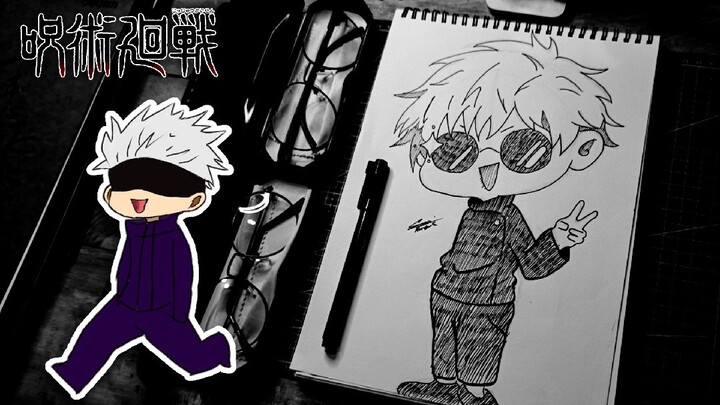 Menggambar Gojo Satoru versi chibi Dari Anime Jujutsu Kaisen