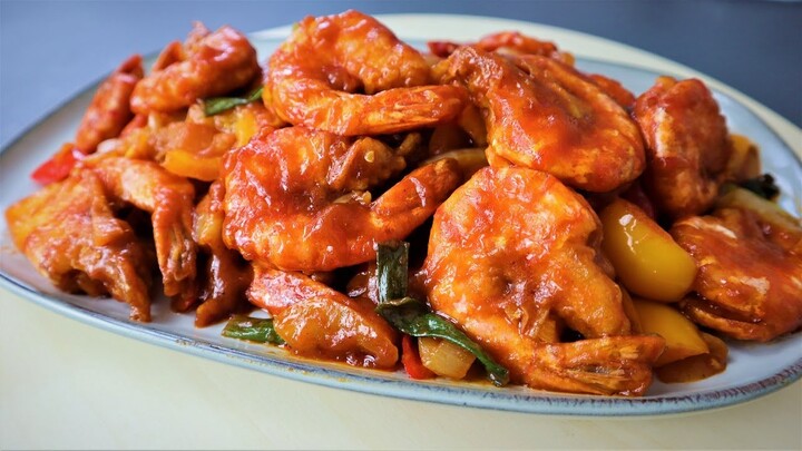 Udang goreng asam manis ala restoran, bisa untuk kepiting, ikan dan ayam  (Sweet Sour Prawns Recipe)