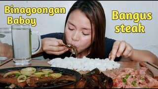 MUKBANG/BINAGOONGANG BABOY,BANGUS STEAK AT FRIED TALONG Collab@Mary Joyce Ann Sevilla