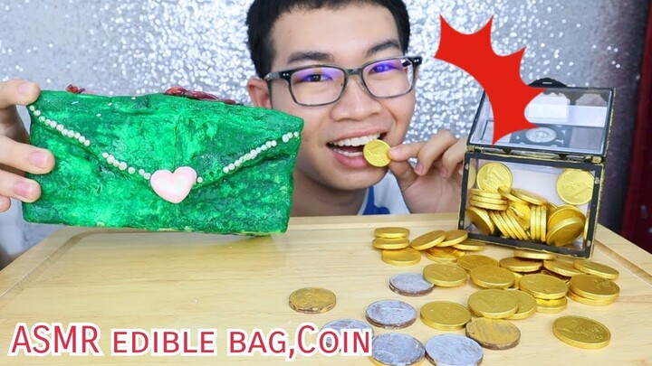 #ASMR eating Edible Bag Coin กระเป๋ากินได้ เงินกินได้ ກະເປົ໋າກິນໄດ້ #Mukbang 식용 백 : ขันติ