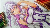Emilia re : zero fanart anime speed drawing [ Timelapse ]