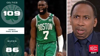 ESPN's Stephen A. "SHOCKED" Celtics dominate Bucks 109-86 in Game 2; Brown and Tatum combine 59 Pts