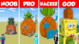 Minecraft Battle: NOOB vs PRO vs HACKER vs GOD: SPONGEBOB HOUSE BASE BUILD CHALLENGE / Animation