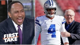 FIRST TAKE | Stephen A. "blasts" Cowboys owner Jerry Jones admits Dak Prescott is in slump