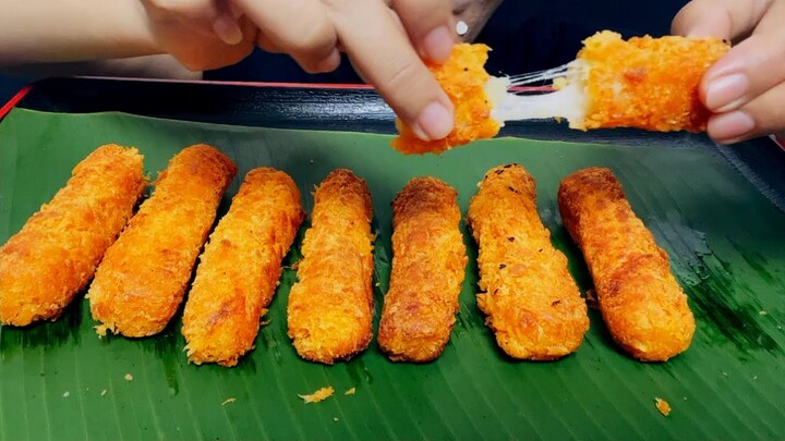 ASMR MUKBANG FRIED CHEESE STICKS.ชีสสติ๊กทอด