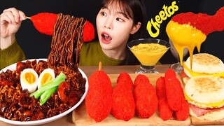 ASMR MUKBANG| 직접 만든 짜짜로니 & 치토스 양념치킨 핫도그 먹방 & 레시피 FRIED CHICKEN AND HOT DOG EATING