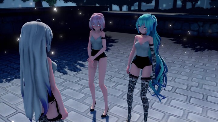 【MMD初音弱音】月高风黑的公园里Haku 1Vs2！被高跟鞋踢一下隔着屏幕都痛！