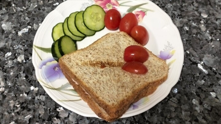 Cheesy Ham Sandwich with cucumbers and tomatoes Recipe For Breakfast