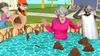 Scary Teacher 3D Best Funny Pool Troll Miss T and Granny with Nick and Tani