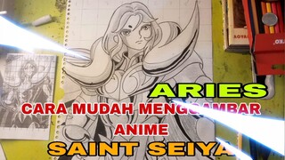 cara mudah menggambar anime saint Seiya Aries
