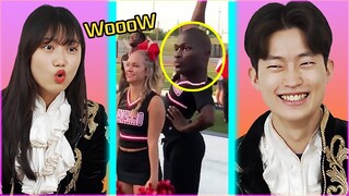 Korean Cheerleaders React To U.S. Male Cheerleader For The First Time!!