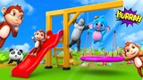 Funny Monkey Trampoline Slider Play Area - Funny Gorilla and Elephant Cartoons | 3D Animated Videos