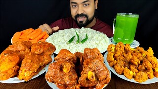 SPICY MUTTON CURRY, CHICKEN CURRY, PRAWN CURRY, CUCUMBER JUICE, SALAD, RICE MUKBANG ASMR EATING SHOW