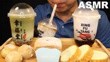 ASMR DRINKING BOBA TEA WITH MINI CUSTARD PUFF, HOKKAIDO CAKE & LEMON CHEESE ROLL | NO TALKING