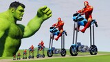 Big & Small Iron Man on TALL Motorcycle vs Giant HULK | BeamNG.Drive