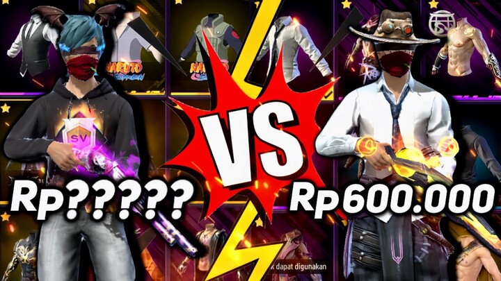 REVIEW AKUN FREEFIRE Rp 000.000 Vs Rp 600.000 ADA BAJU PUBG!!