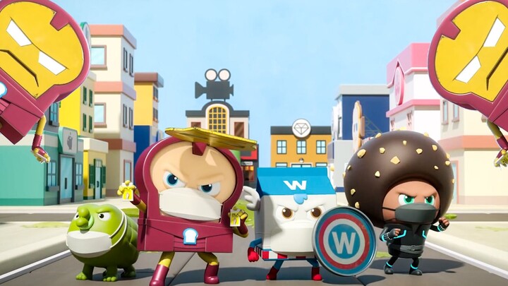 Bread City was invaded by a virus, Breadman led the Avengers to eliminate the virus, cute animation