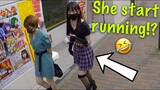 Japanese bushman man prank! She run fast 😂